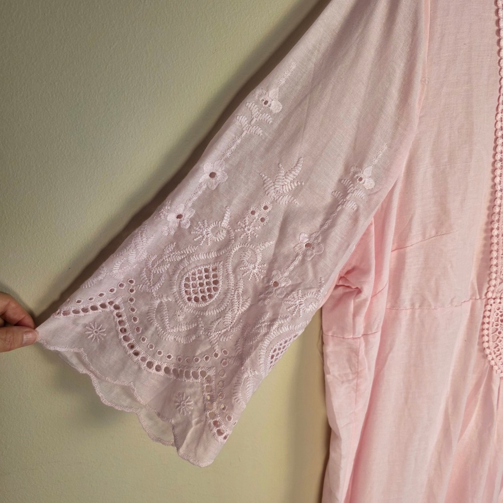 NWT Roaman's Pink Cotton Eyelet Lace Dress Womens 22W Boho Embroidered Cottageco - Picture 4 of 13
